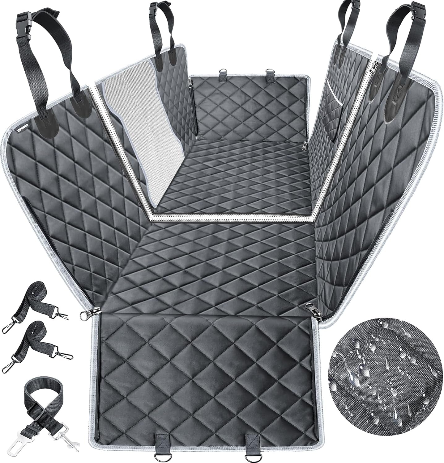 6-In-1 Dog Car Seat Cover for Back Seat, Waterproof Dog Car Hammock with Mesh Window & Side Flap, Pet Backseat Protector for Car, SUV, Truck