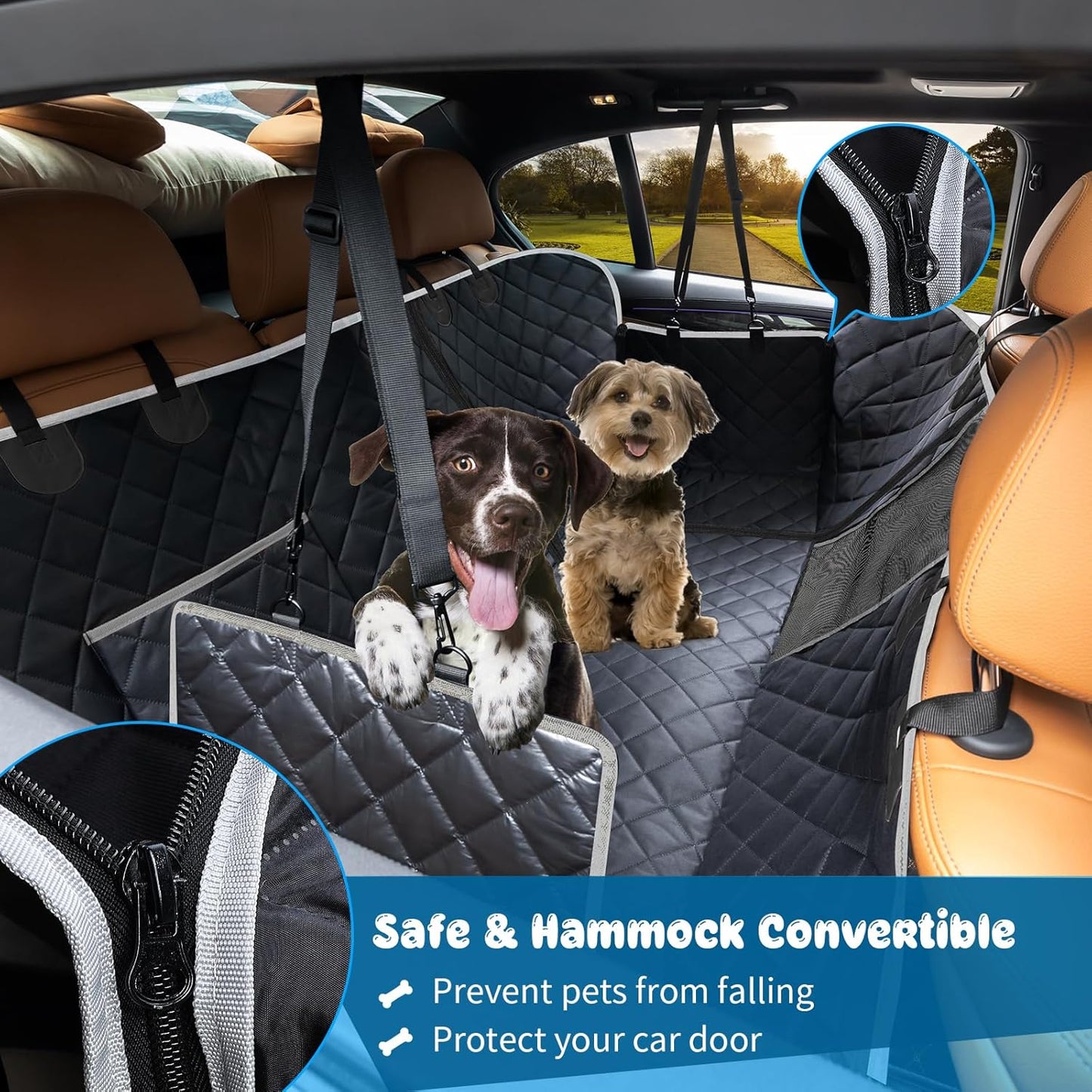 6-In-1 Dog Car Seat Cover for Back Seat, Waterproof Dog Car Hammock with Mesh Window & Side Flap, Pet Backseat Protector for Car, SUV, Truck