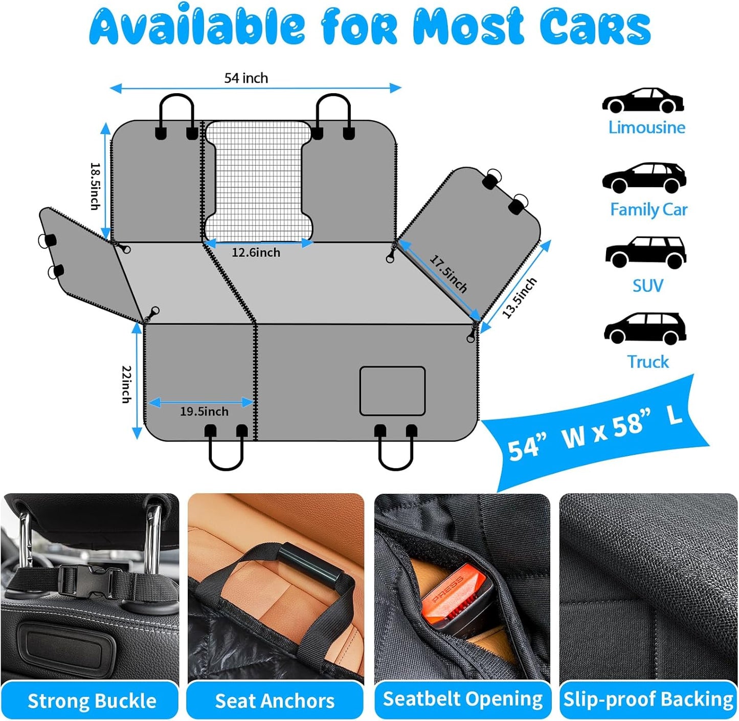 6-In-1 Dog Car Seat Cover for Back Seat, Waterproof Dog Car Hammock with Mesh Window & Side Flap, Pet Backseat Protector for Car, SUV, Truck