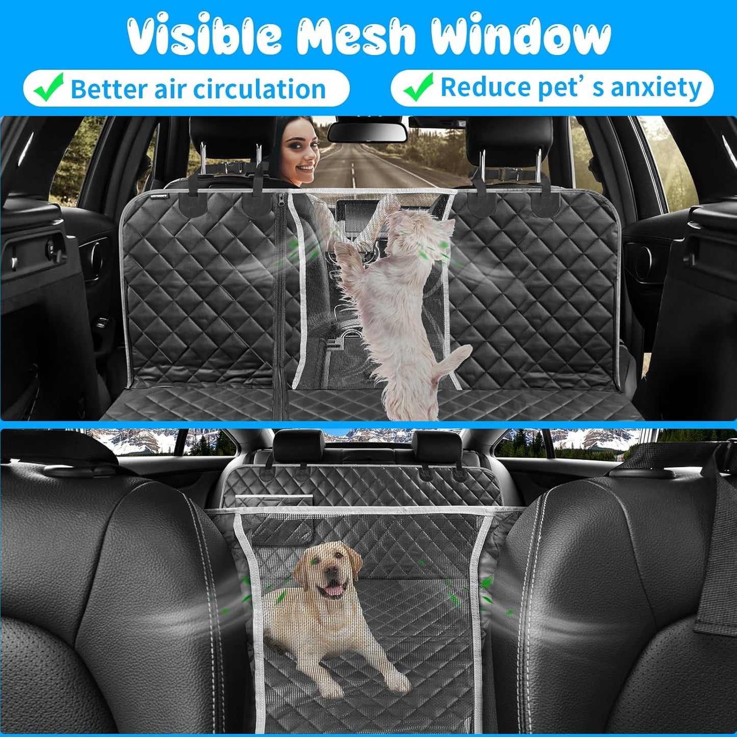 6-In-1 Dog Car Seat Cover for Back Seat, Waterproof Dog Car Hammock with Mesh Window & Side Flap, Pet Backseat Protector for Car, SUV, Truck